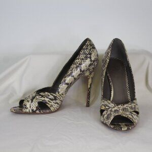 Tory Burch Snakeskin Peep-Toe Heels – Size 9.5